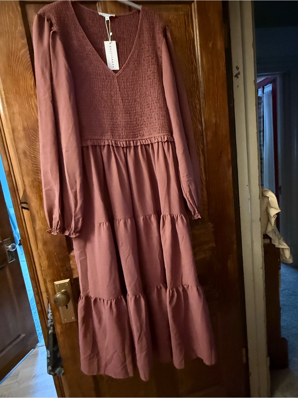 Baltic Born Dusty Rose Tiered Smocked Maxi Dress